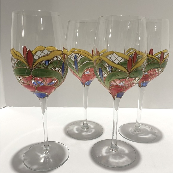 Orleans Romanian Crystal Wine Glasses Colorful Vibrant Hand-Painted Set of 4 - Picture 1 of 13